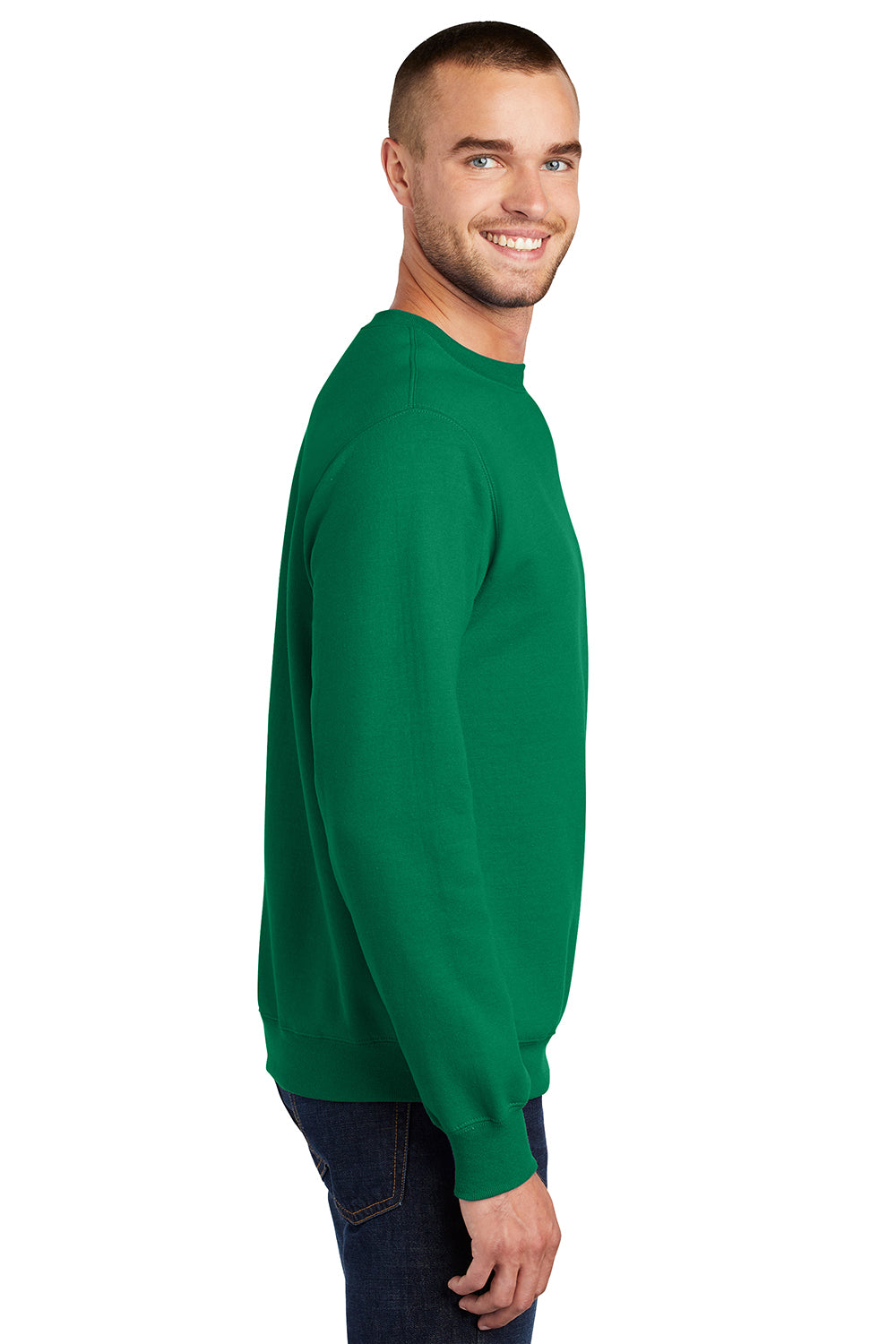 Port & Company PC90/PC90T Mens Essential Pill Resistant Fleece Crewneck Sweatshirt Kelly Green Model Side