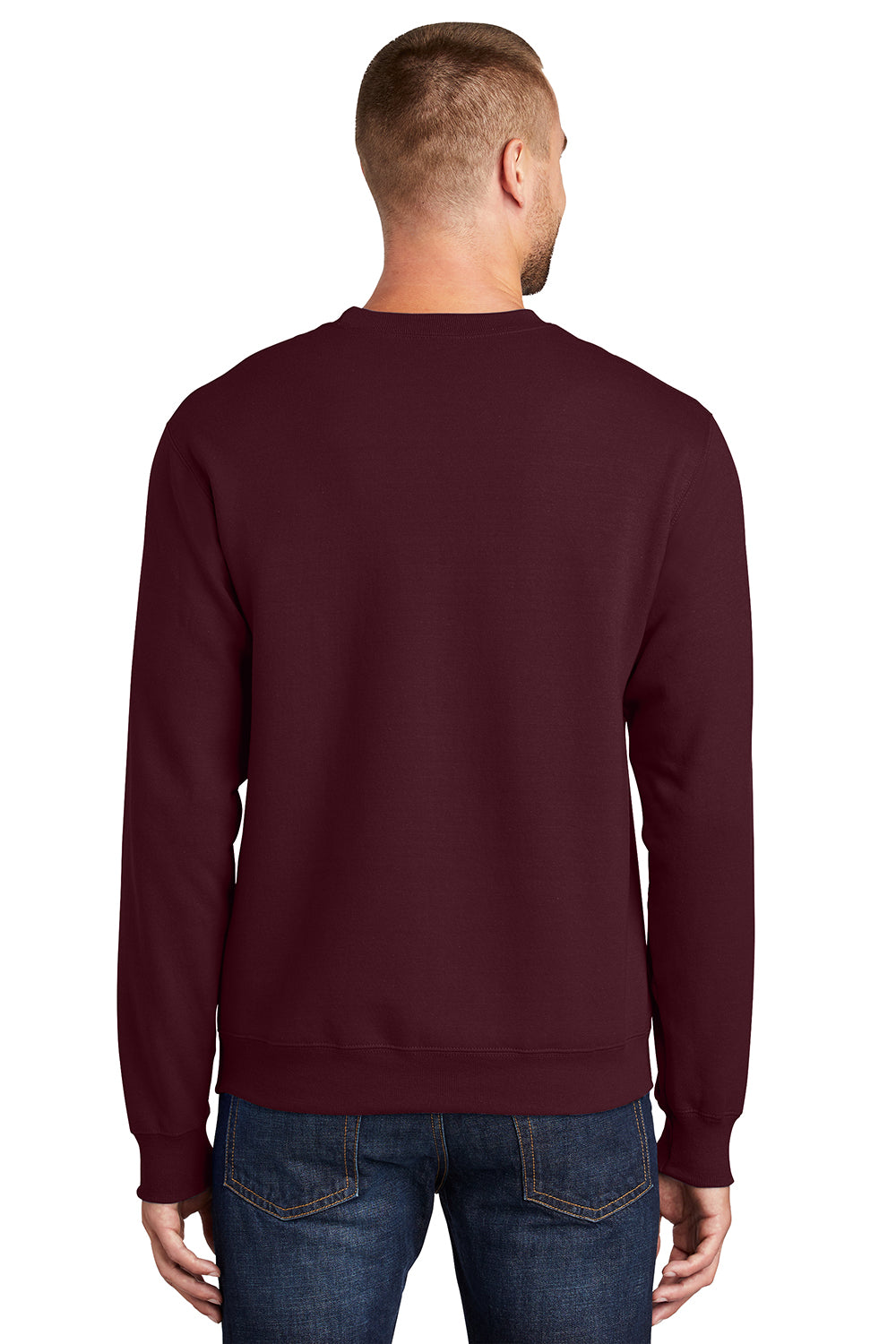 Port & Company PC90/PC90T Mens Essential Pill Resistant Fleece Crewneck Sweatshirt Maroon Model Back