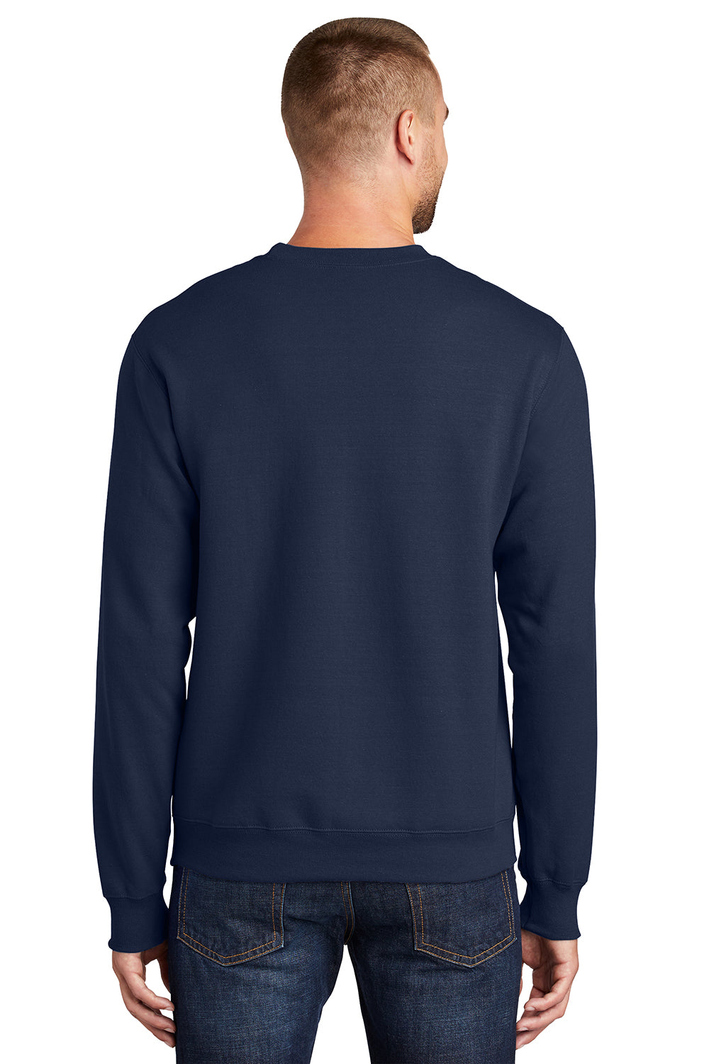 Port & Company PC90/PC90T Mens Essential Pill Resistant Fleece Crewneck Sweatshirt Navy Blue Model Back