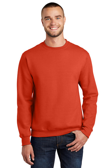 Port & Company PC90/PC90T Mens Essential Pill Resistant Fleece Crewneck Sweatshirt Orange Model Front