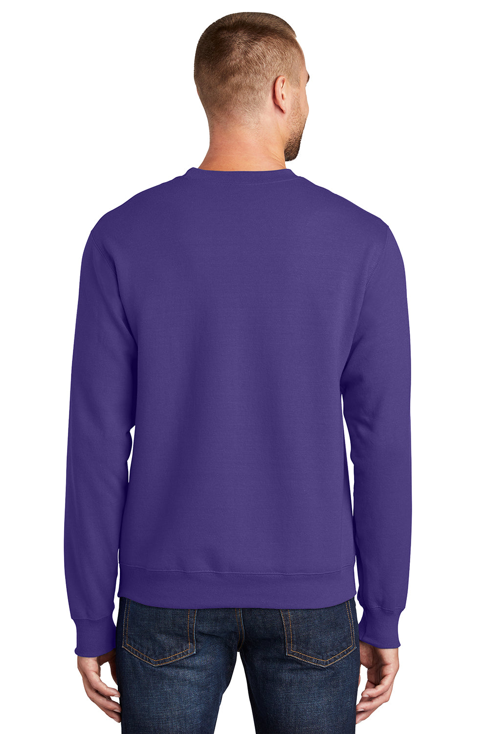 Port & Company PC90/PC90T Mens Essential Pill Resistant Fleece Crewneck Sweatshirt Purple Model Back