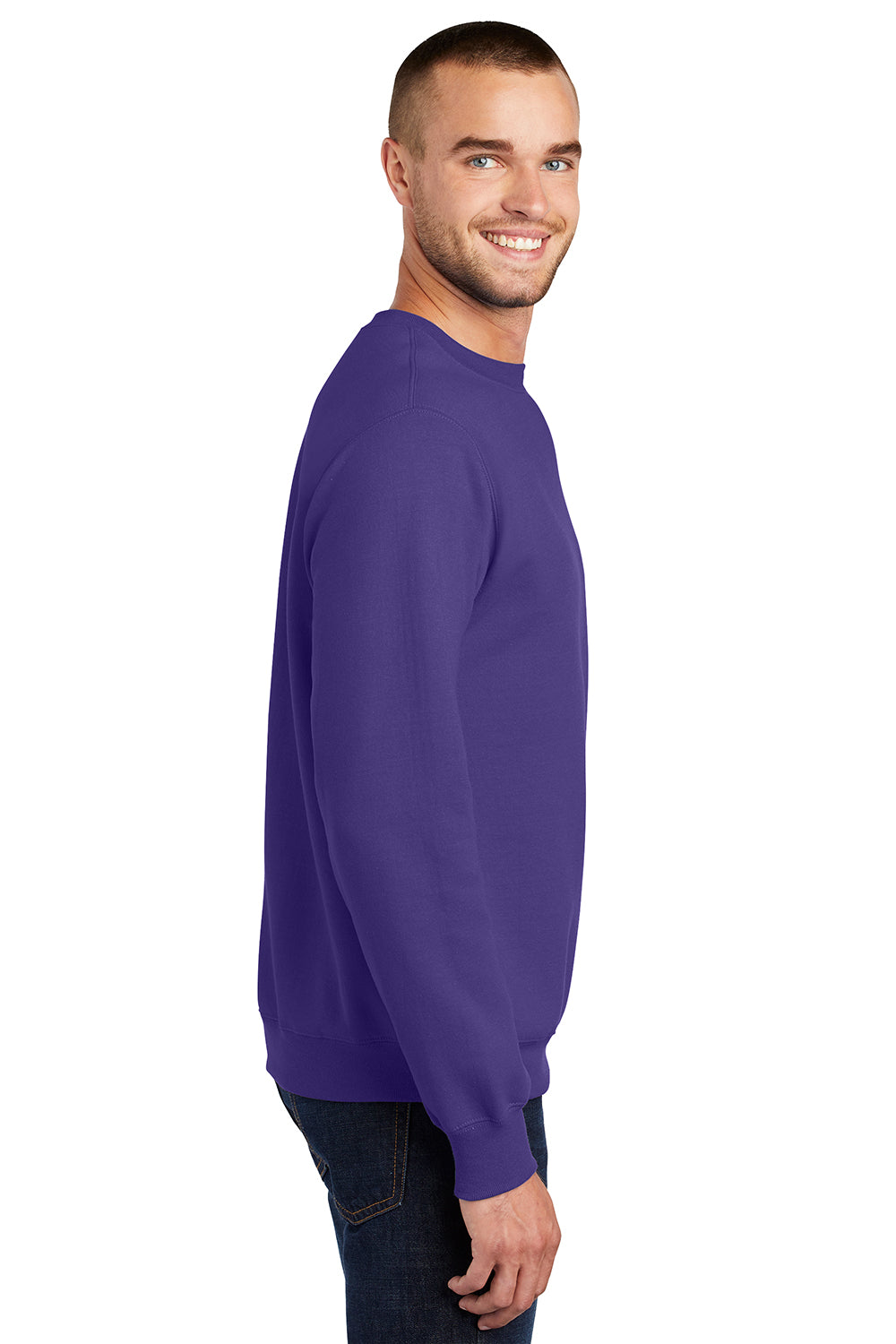 Port & Company PC90/PC90T Mens Essential Pill Resistant Fleece Crewneck Sweatshirt Purple Model Side