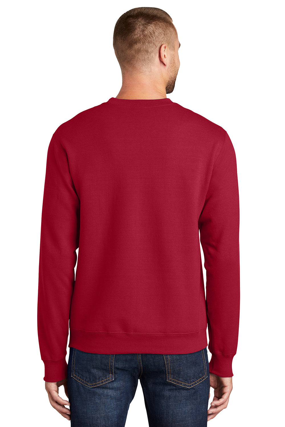 Port & Company PC90/PC90T Mens Essential Pill Resistant Fleece Crewneck Sweatshirt Red Model Back