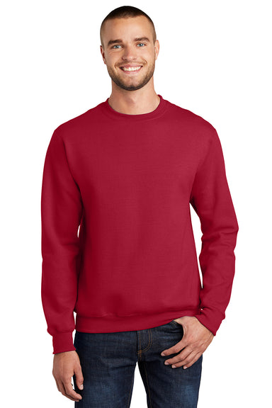 Port & Company PC90/PC90T Mens Essential Pill Resistant Fleece Crewneck Sweatshirt Red Model Front