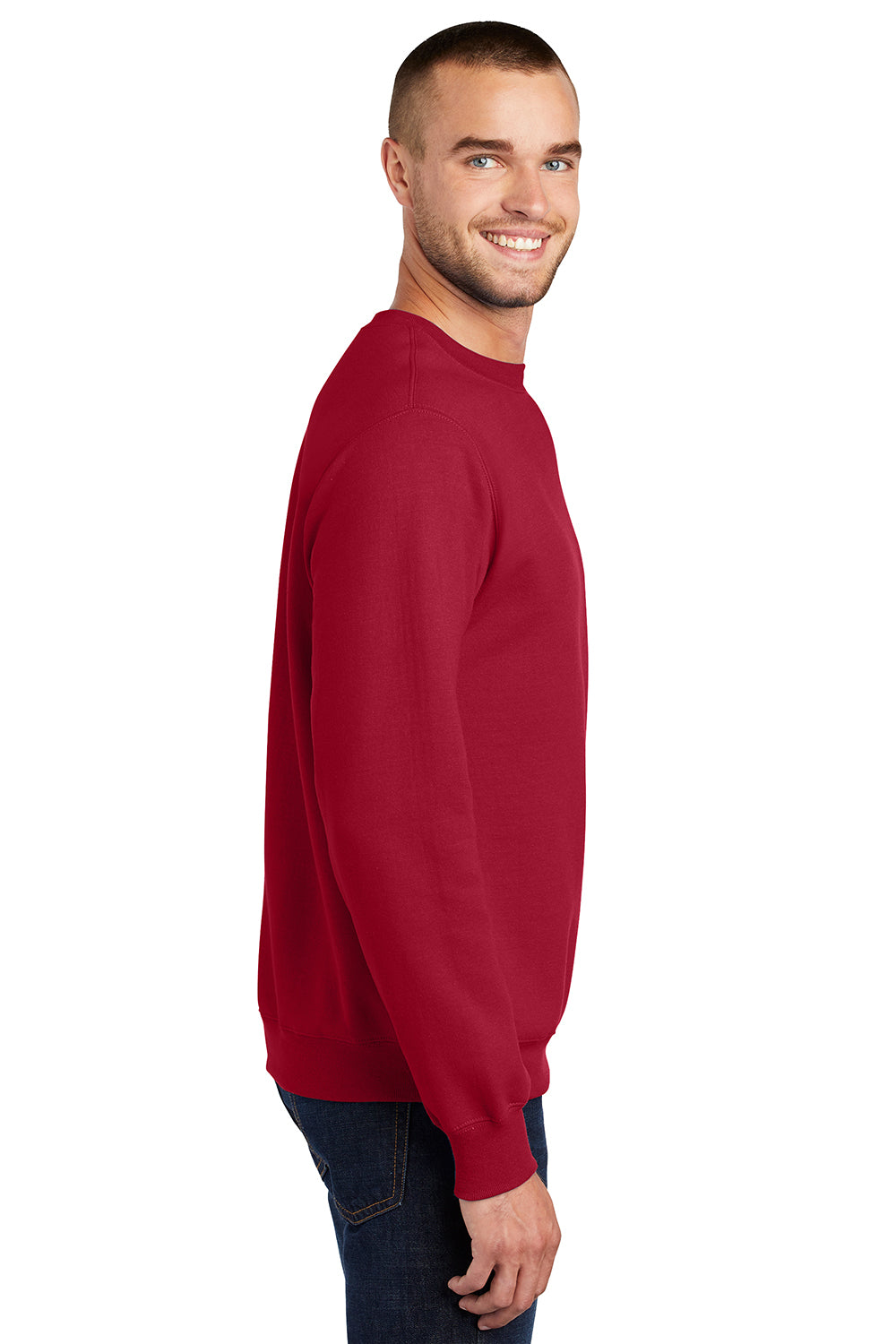 Port & Company PC90/PC90T Mens Essential Pill Resistant Fleece Crewneck Sweatshirt Red Model Side