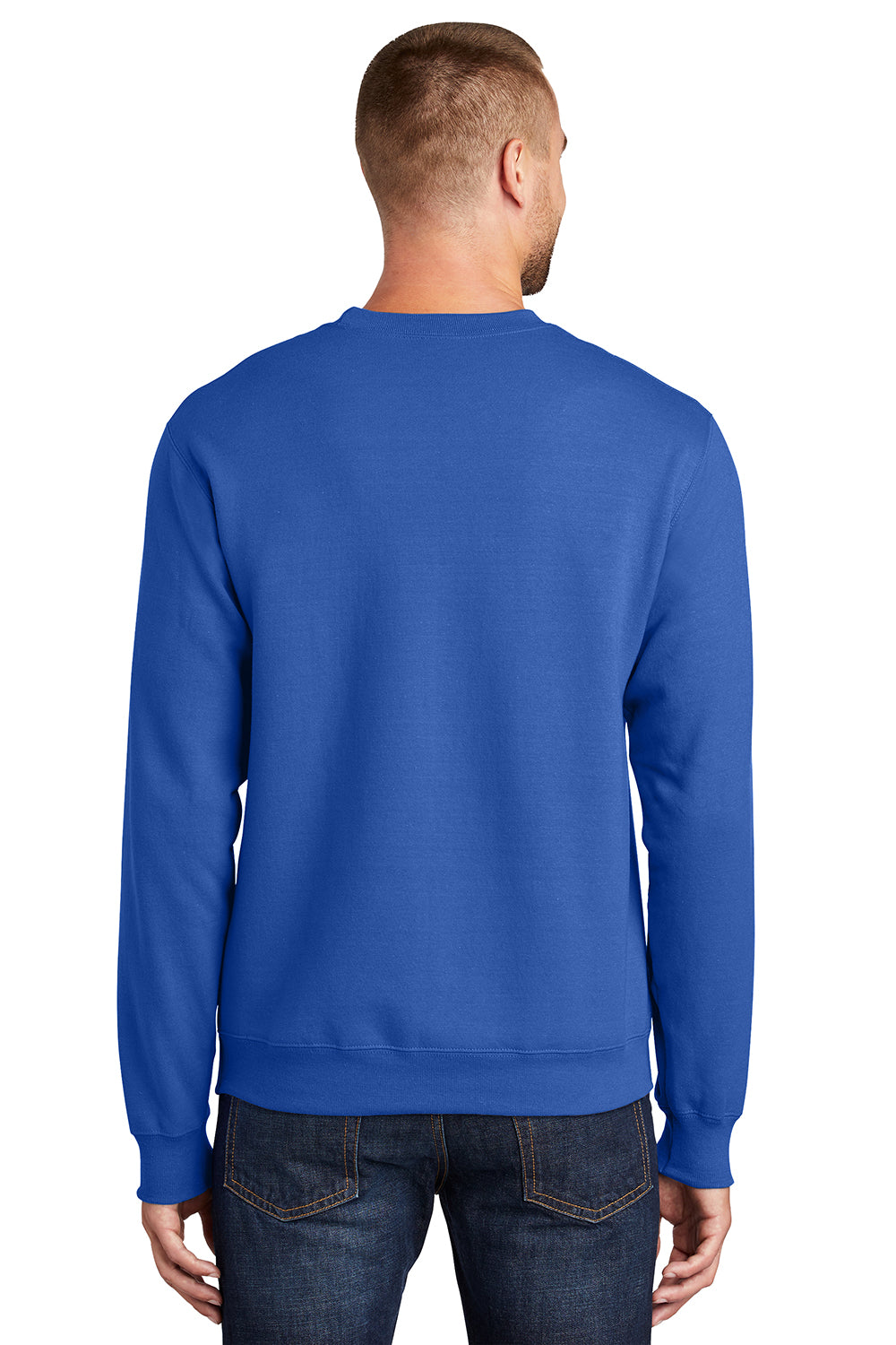 Port & Company PC90/PC90T Mens Essential Pill Resistant Fleece Crewneck Sweatshirt Royal Blue Model Back