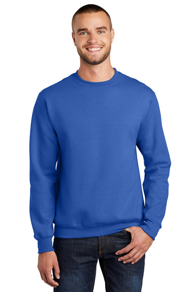 Port & Company PC90/PC90T Mens Essential Pill Resistant Fleece Crewneck Sweatshirt Royal Blue Model Front