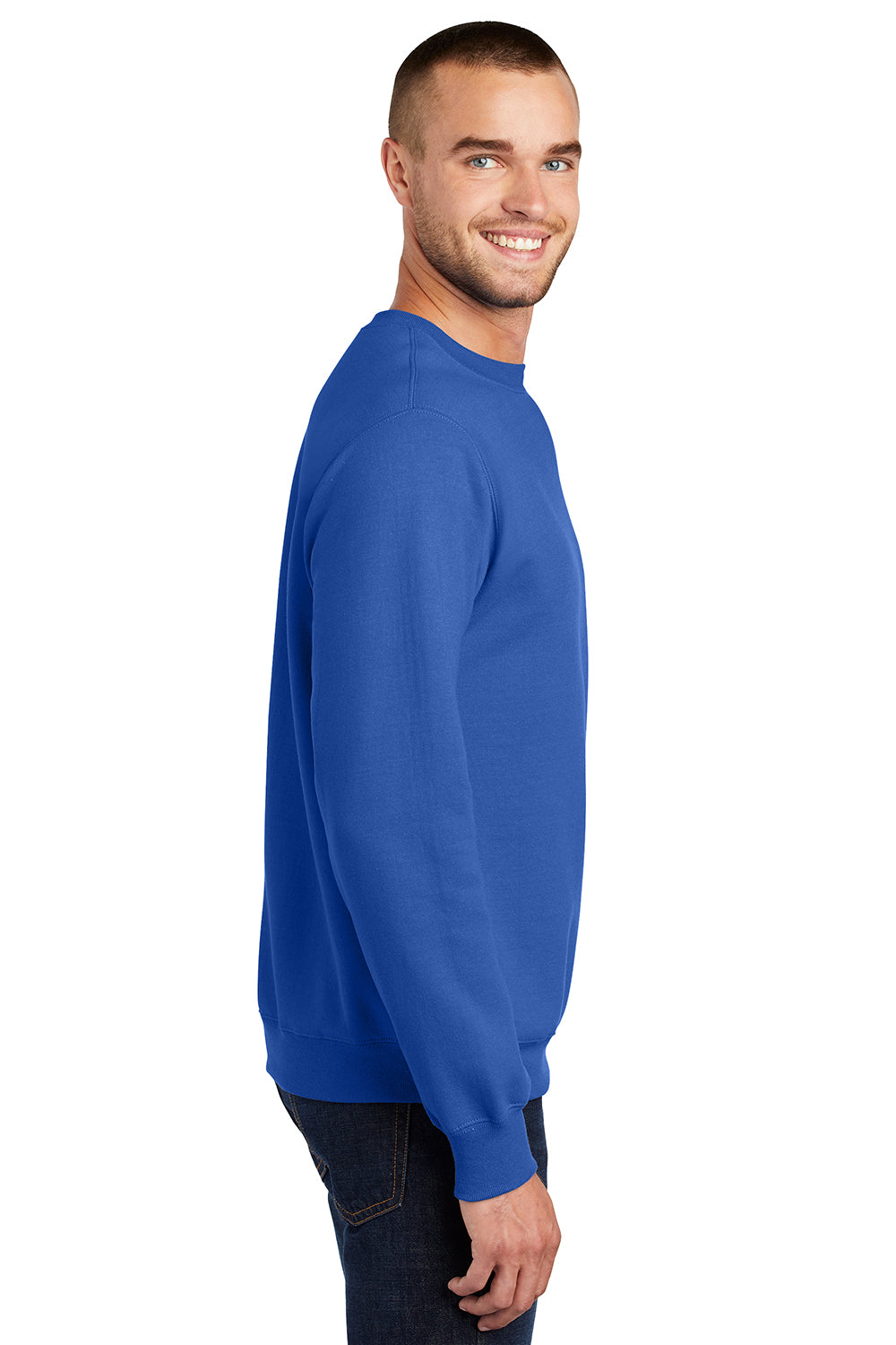 Port & Company PC90/PC90T Mens Essential Pill Resistant Fleece Crewneck Sweatshirt Royal Blue Model Side