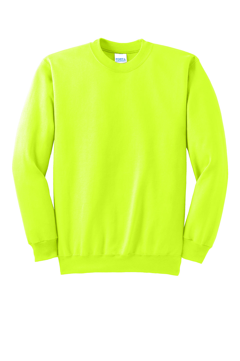 Port & Company PC90/PC90T Mens Essential Pill Resistant Fleece Crewneck Sweatshirt Safety Green Flat Front