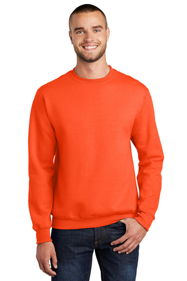 Port & Company PC90/PC90T Mens Essential Pill Resistant Fleece Crewneck Sweatshirt Safety Orange Model Front