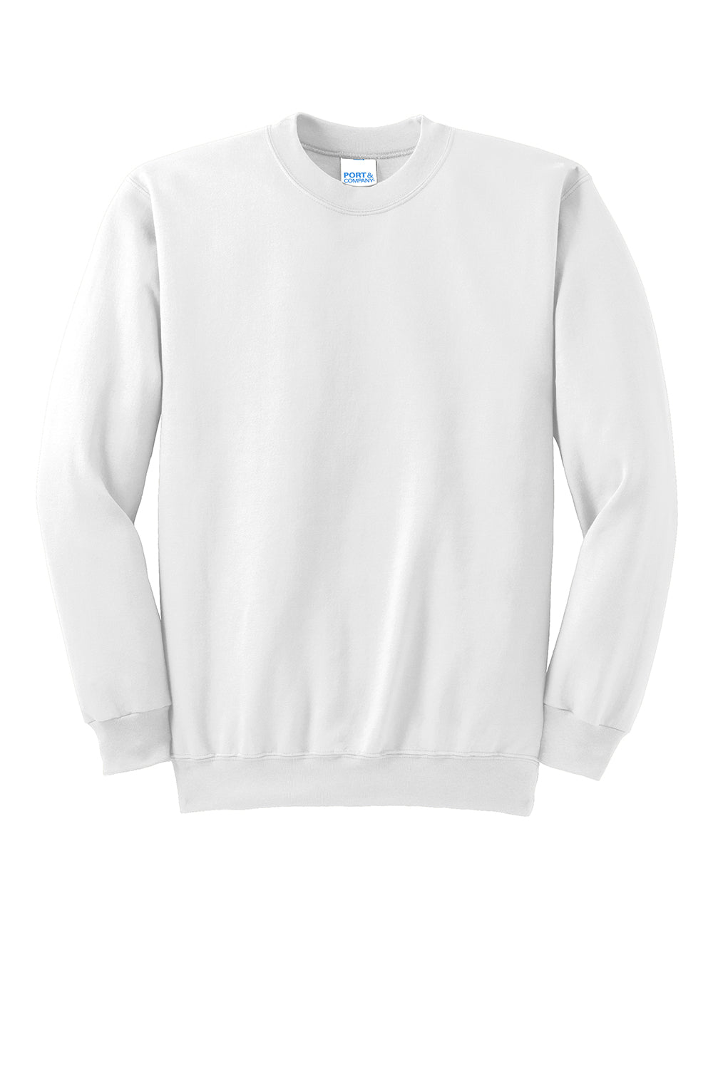 Port & Company PC90/PC90T Mens Essential Pill Resistant Fleece Crewneck Sweatshirt White Flat Front