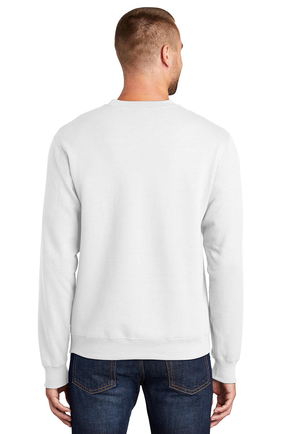 Port & Company PC90/PC90T Mens Essential Pill Resistant Fleece Crewneck Sweatshirt White Model Back