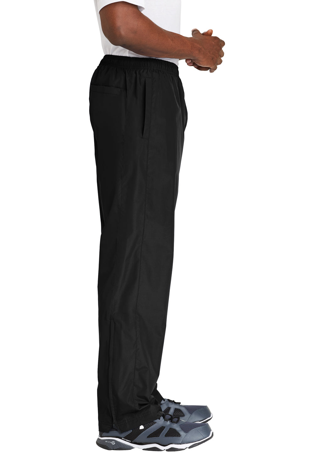 Sport-Tek PST74 Mens Water Resistant Wind Pants w/ Pockets Black Model Side