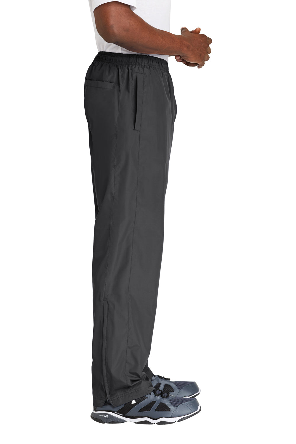 Sport-Tek PST74 Mens Water Resistant Wind Pants w/ Pockets Graphite Grey Model Side