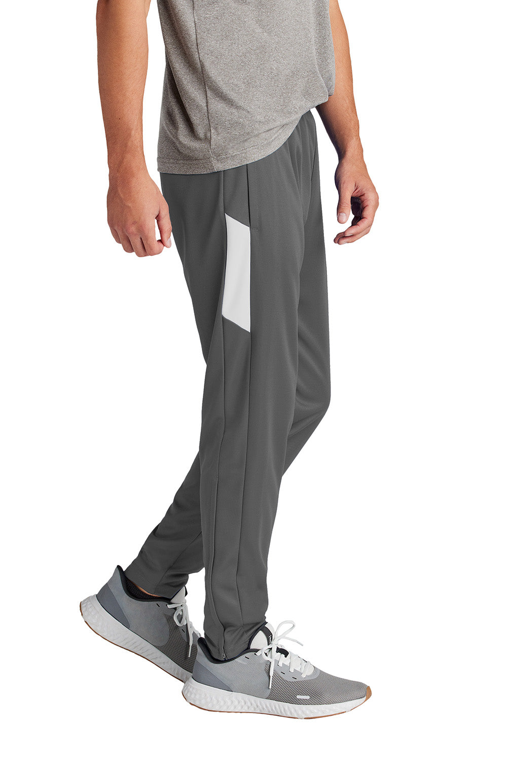 Sport-Tek PST800 Mens Travel Pants w/ Pockets Iron Grey/White Model Side