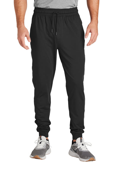 Sport-Tek PST858 Mens Sport-Wick Stretch Jogger Sweatpants w/ Pockets Black Model Front