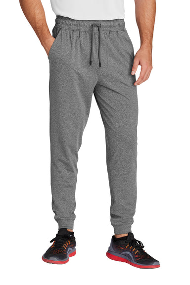 Sport-Tek PST858 Mens Sport-Wick Stretch Jogger Sweatpants w/ Pockets Heather Charcoal Grey Model Front