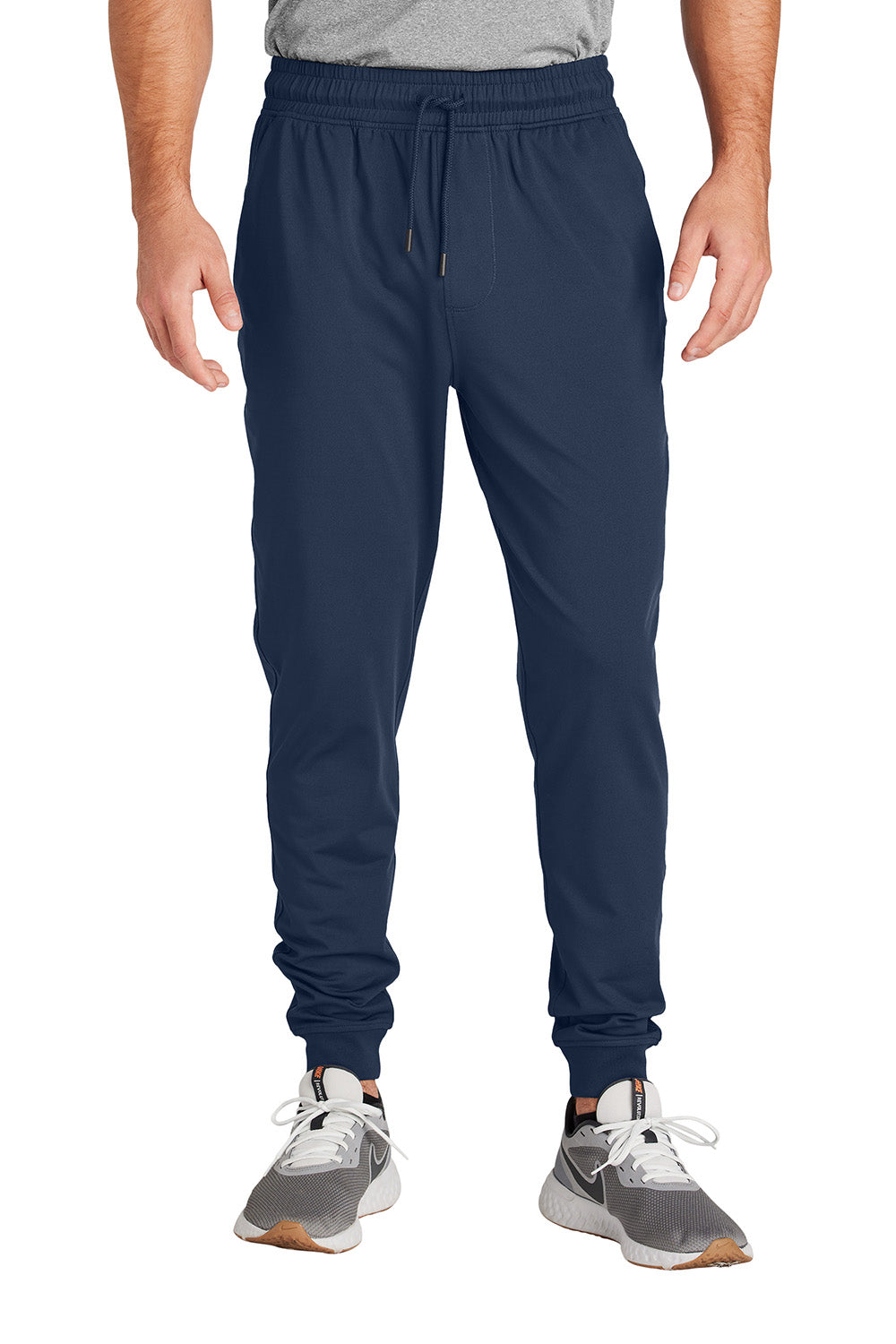 Sport-Tek PST858 Mens Sport-Wick Stretch Jogger Sweatpants w/ Pockets True Navy Blue Model Front