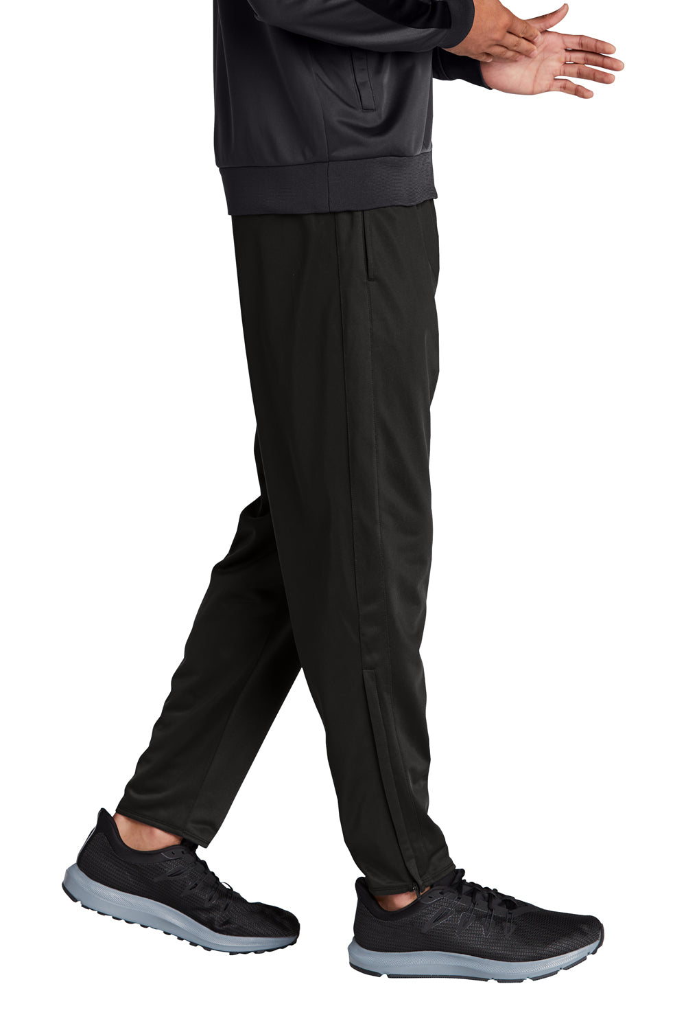 Sport-Tek PST95 Mens Tricot Track Pants w/ Pockets Black Model Side