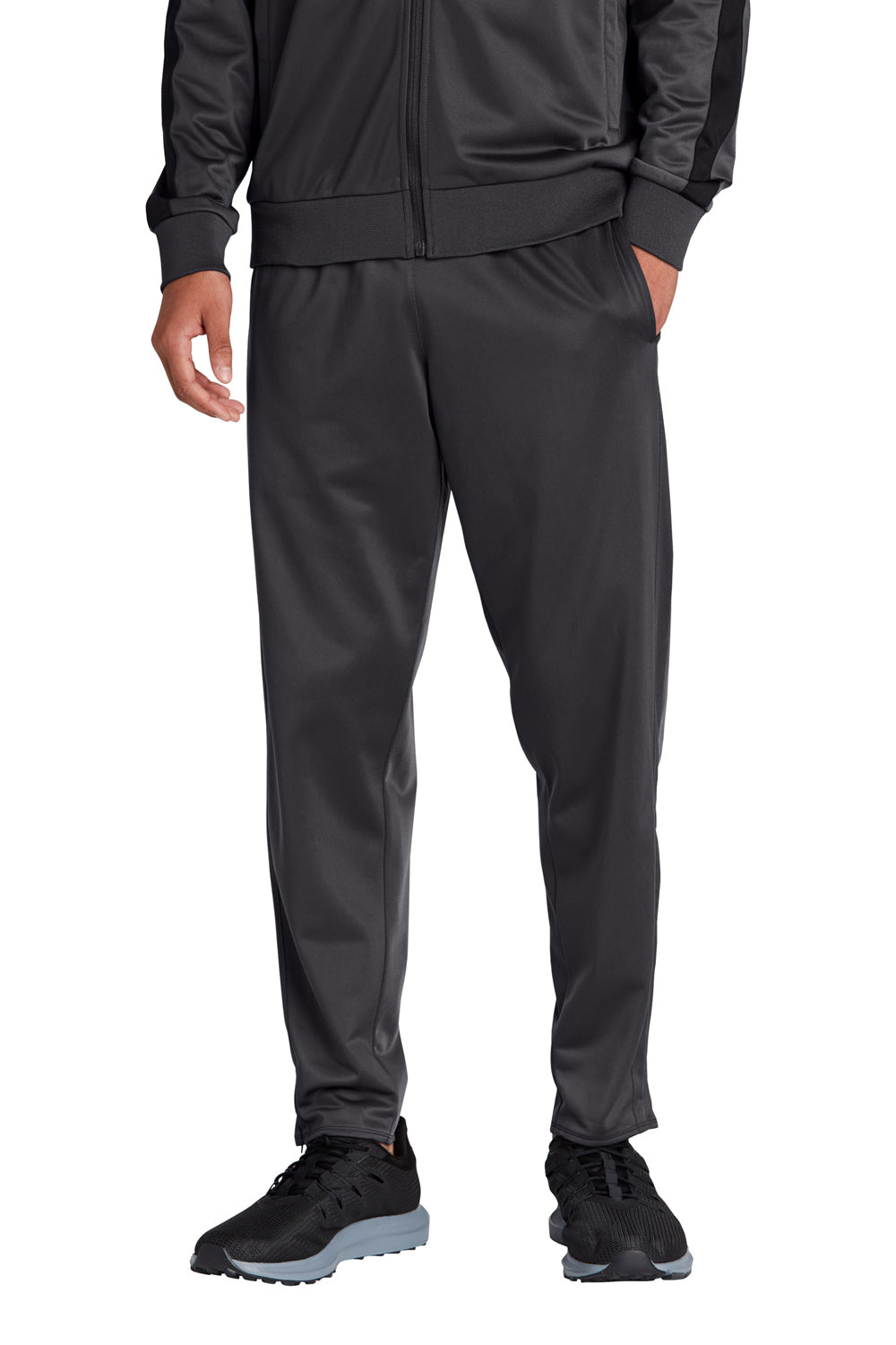 Sport-Tek PST95 Mens Tricot Track Pants w/ Pockets Graphite Grey Model Front