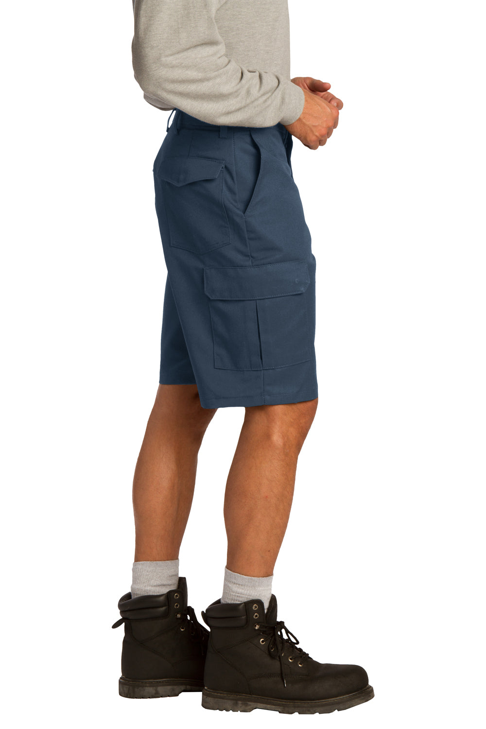 Red Kap PT66 Mens Industrial Stain Resistant Cargo Shorts w/ Pockets Navy Blue Model Side