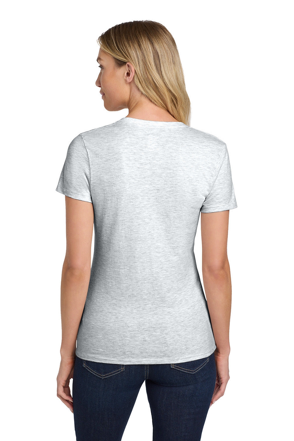 Hanes S04V Womens Nano-T Short Sleeve V-Neck T-Shirt Ash Grey Model Back