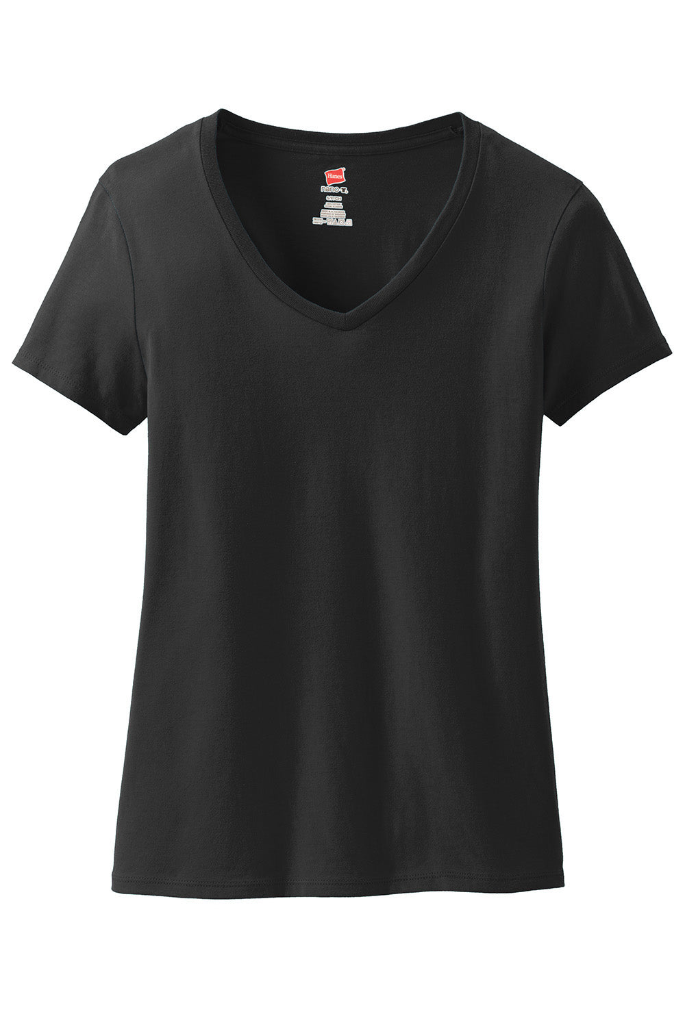 Hanes S04V Womens Nano-T Short Sleeve V-Neck T-Shirt Black Flat Front