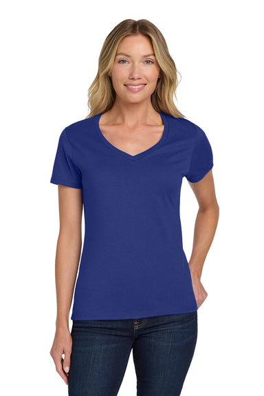 Hanes S04V Womens Nano-T Short Sleeve V-Neck T-Shirt Deep Royal Blue Model Front