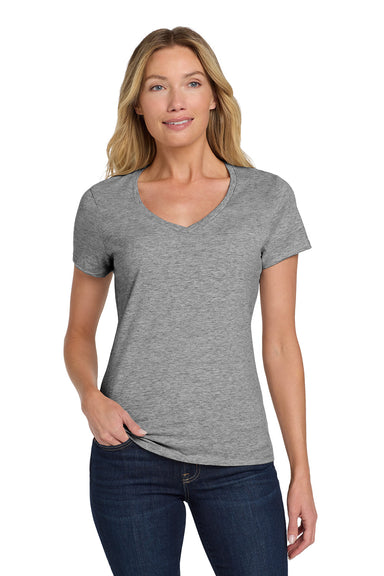 Hanes S04V Womens Nano-T Short Sleeve V-Neck T-Shirt Light Steel Grey Model Front