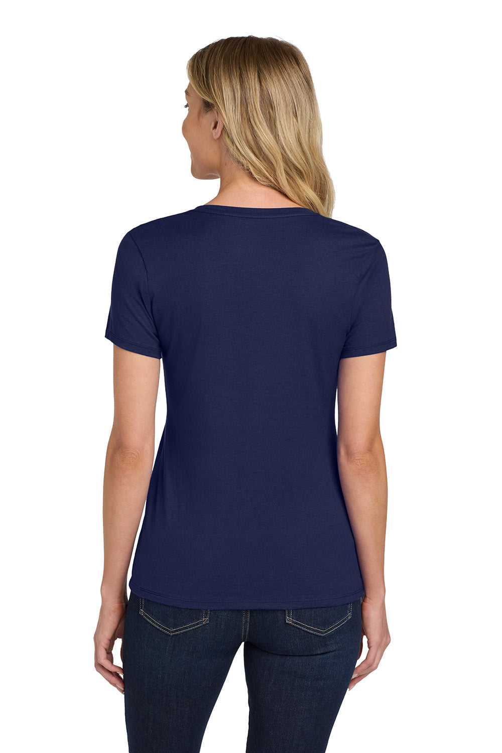 Hanes S04V Womens Nano-T Short Sleeve V-Neck T-Shirt Navy Blue Model Back