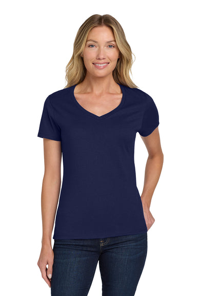 Hanes S04V Womens Nano-T Short Sleeve V-Neck T-Shirt Navy Blue Model Front