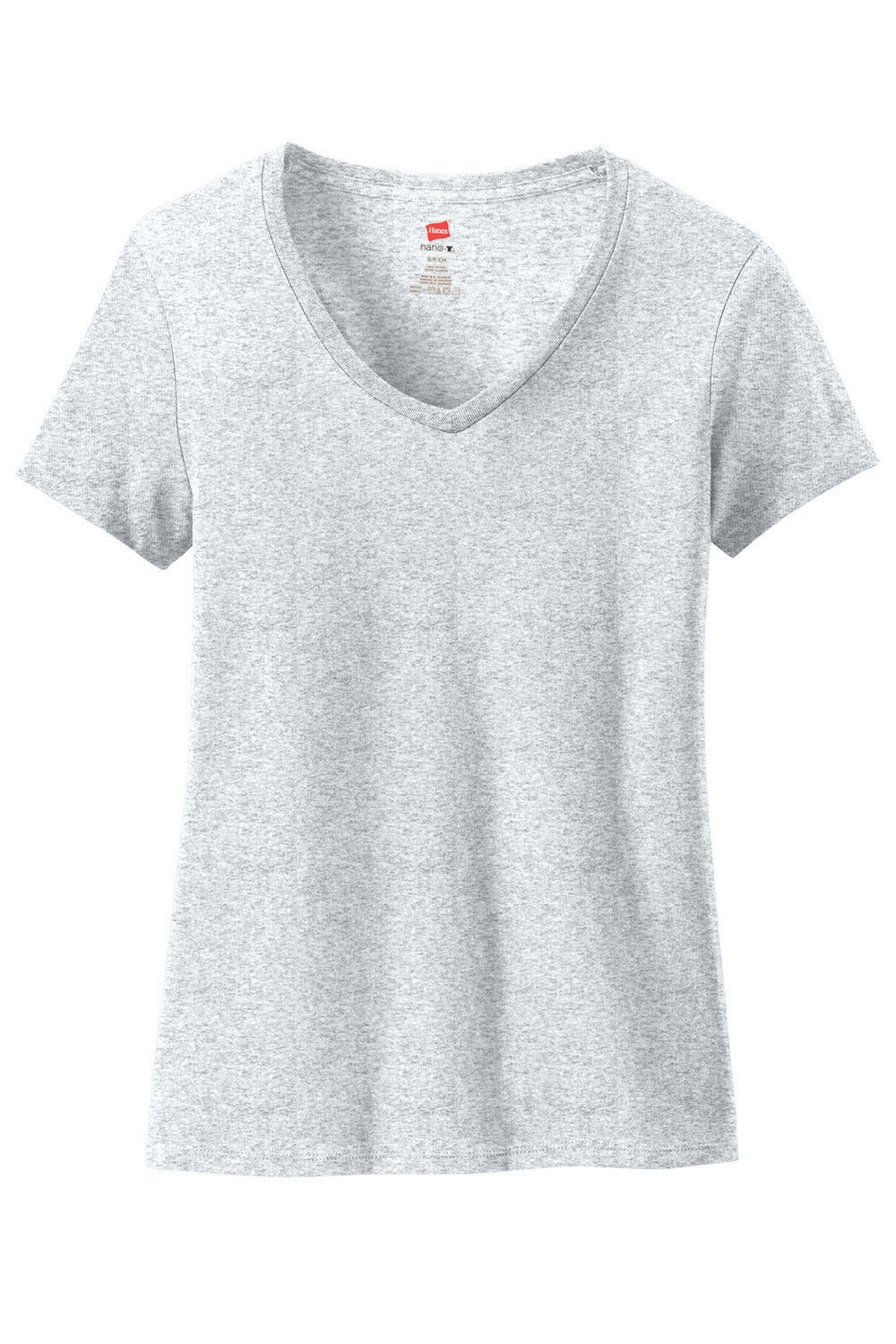 Hanes S04V Womens Nano-T Short Sleeve V-Neck T-Shirt Ash Grey Flat Front