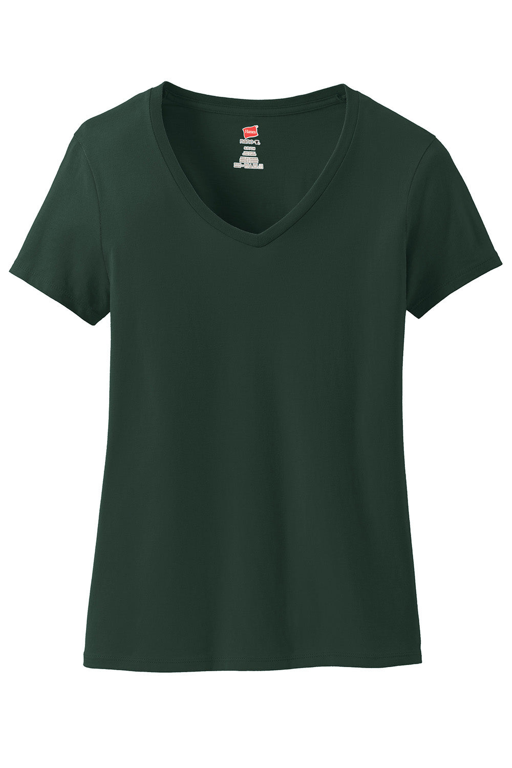 Hanes S04V Womens Nano-T Short Sleeve V-Neck T-Shirt Deep Forest Green Flat Front