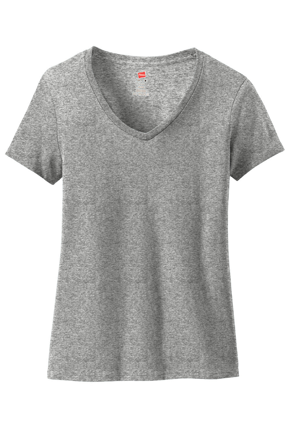 Hanes S04V Womens Nano-T Short Sleeve V-Neck T-Shirt Light Steel Grey Flat Front