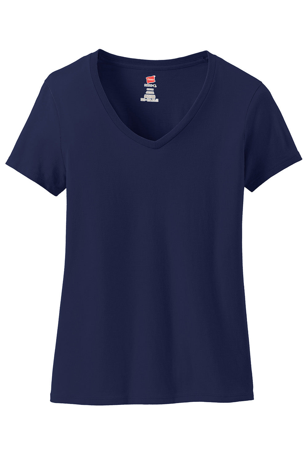 Hanes S04V Womens Nano-T Short Sleeve V-Neck T-Shirt Navy Blue Flat Front