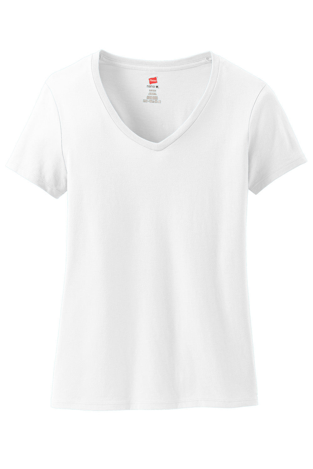 Hanes S04V Womens Nano-T Short Sleeve V-Neck T-Shirt White Flat Front