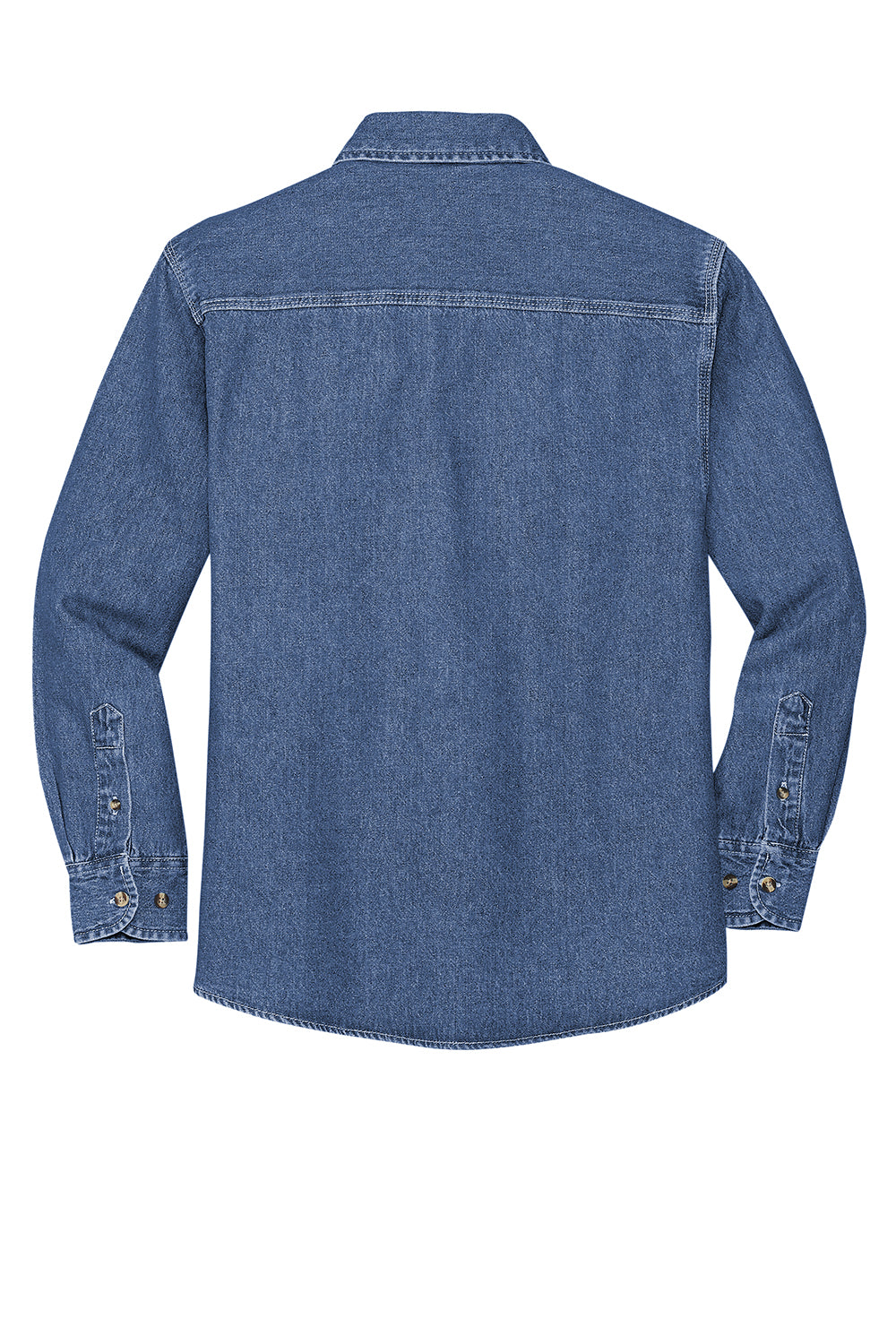 Port Authority S100 Mens Denim Long Sleeve Button Down Shirt w/ Pocket Dark Blue Flat Back