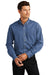 Port Authority S100 Mens Denim Long Sleeve Button Down Shirt w/ Pocket Dark Blue Model Front