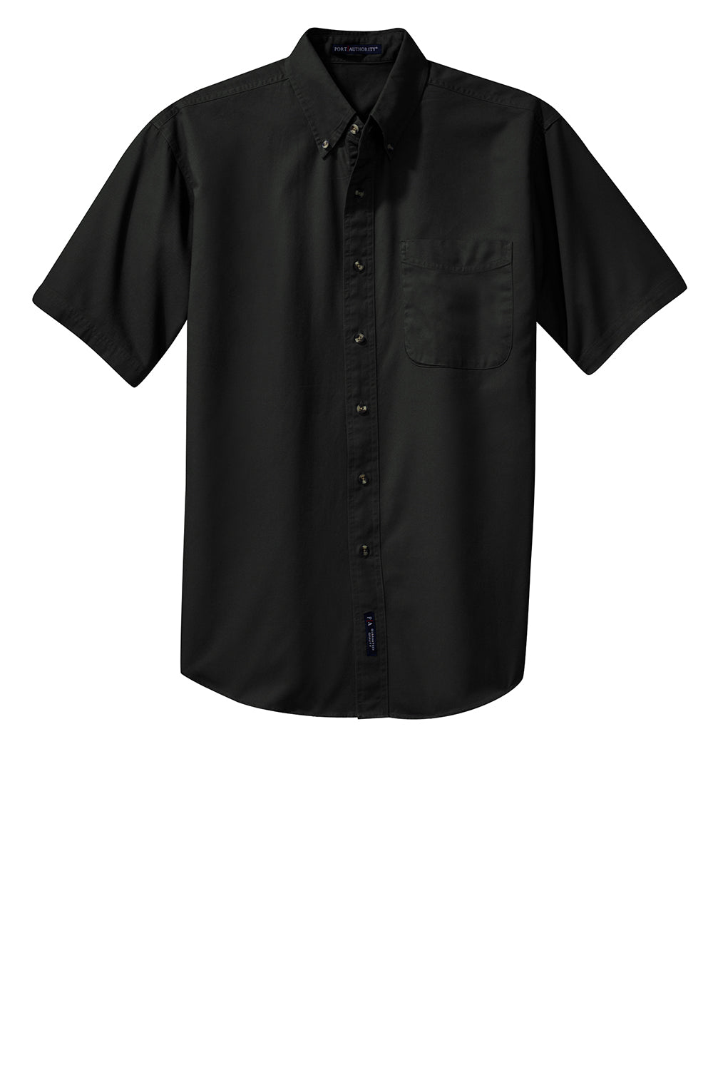 Port Authority S500T Mens Short Sleeve Button Down Shirt w/ Pocket Black Flat Front