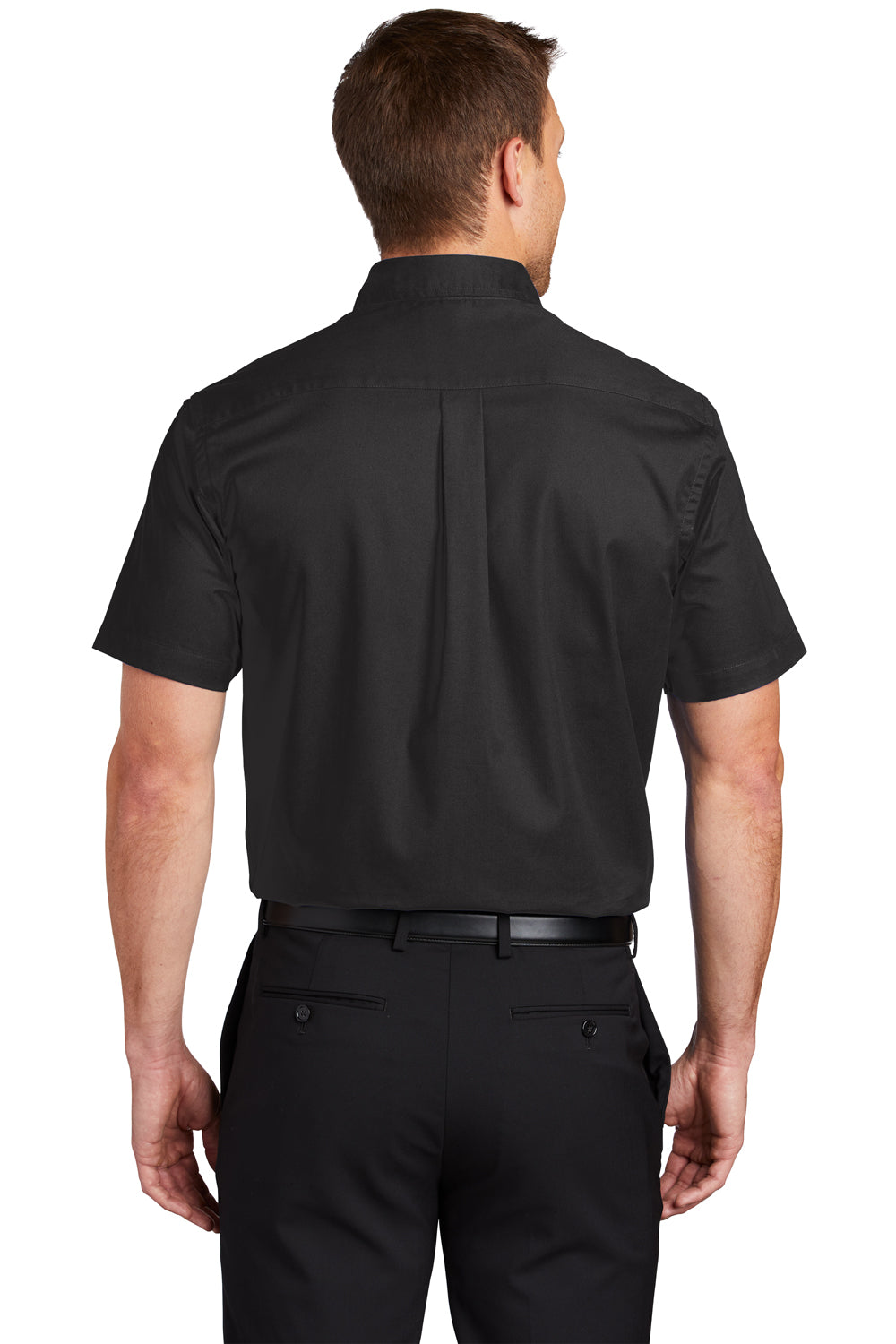 Port Authority S508/TLS508 Mens Easy Care Wrinkle Resistant Short Sleeve Button Down Shirt w/ Pocket Black Model Back