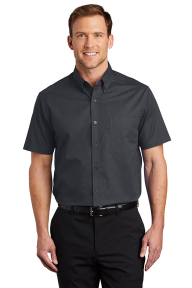 Port Authority S508/TLS508 Mens Easy Care Wrinkle Resistant Short Sleeve Button Down Shirt w/ Pocket Classic Navy Blue Model Front