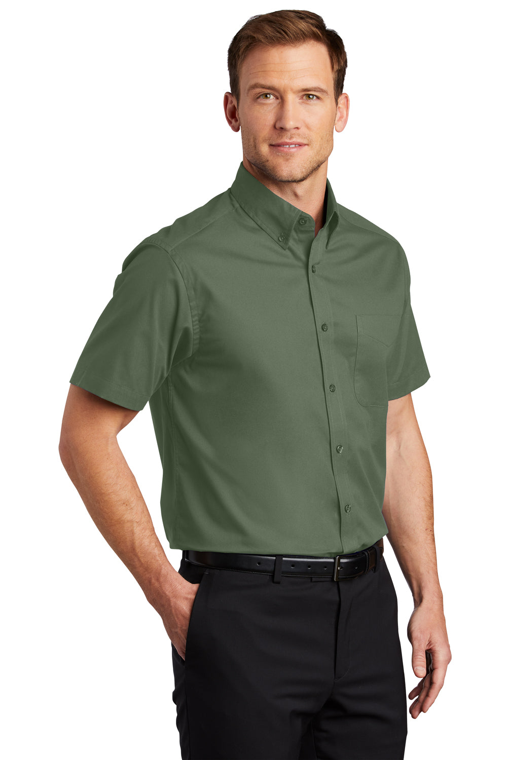 Port Authority S508/TLS508 Mens Easy Care Wrinkle Resistant Short Sleeve Button Down Shirt w/ Pocket Clover Green Model 3q