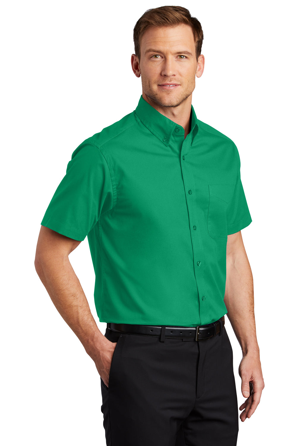 Port Authority S508/TLS508 Mens Easy Care Wrinkle Resistant Short Sleeve Button Down Shirt w/ Pocket Court Green Model 3q