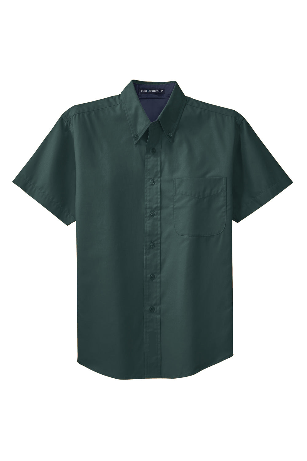 Port Authority S508/TLS508 Mens Easy Care Wrinkle Resistant Short Sleeve Button Down Shirt w/ Pocket Dark Green Flat Front