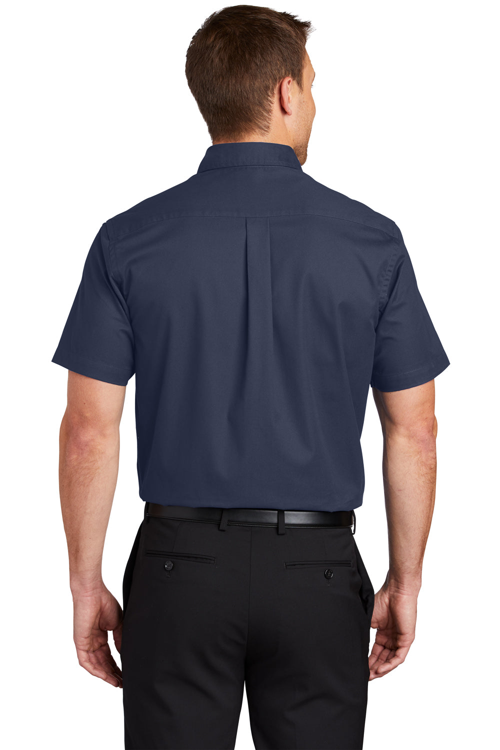 Port Authority S508/TLS508 Mens Easy Care Wrinkle Resistant Short Sleeve Button Down Shirt w/ Pocket Navy Blue Model Back