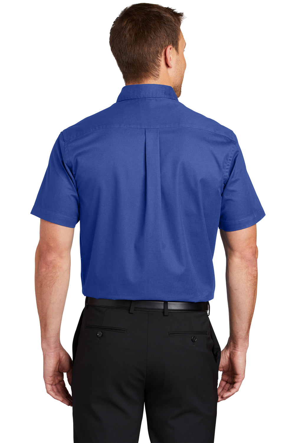 Port Authority S508/TLS508 Mens Easy Care Wrinkle Resistant Short Sleeve Button Down Shirt w/ Pocket Royal Blue Model Back