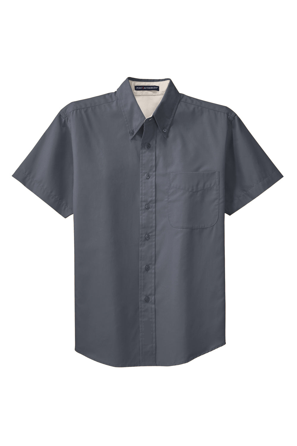 Port Authority S508/TLS508 Mens Easy Care Wrinkle Resistant Short Sleeve Button Down Shirt w/ Pocket Steel Grey Flat Front