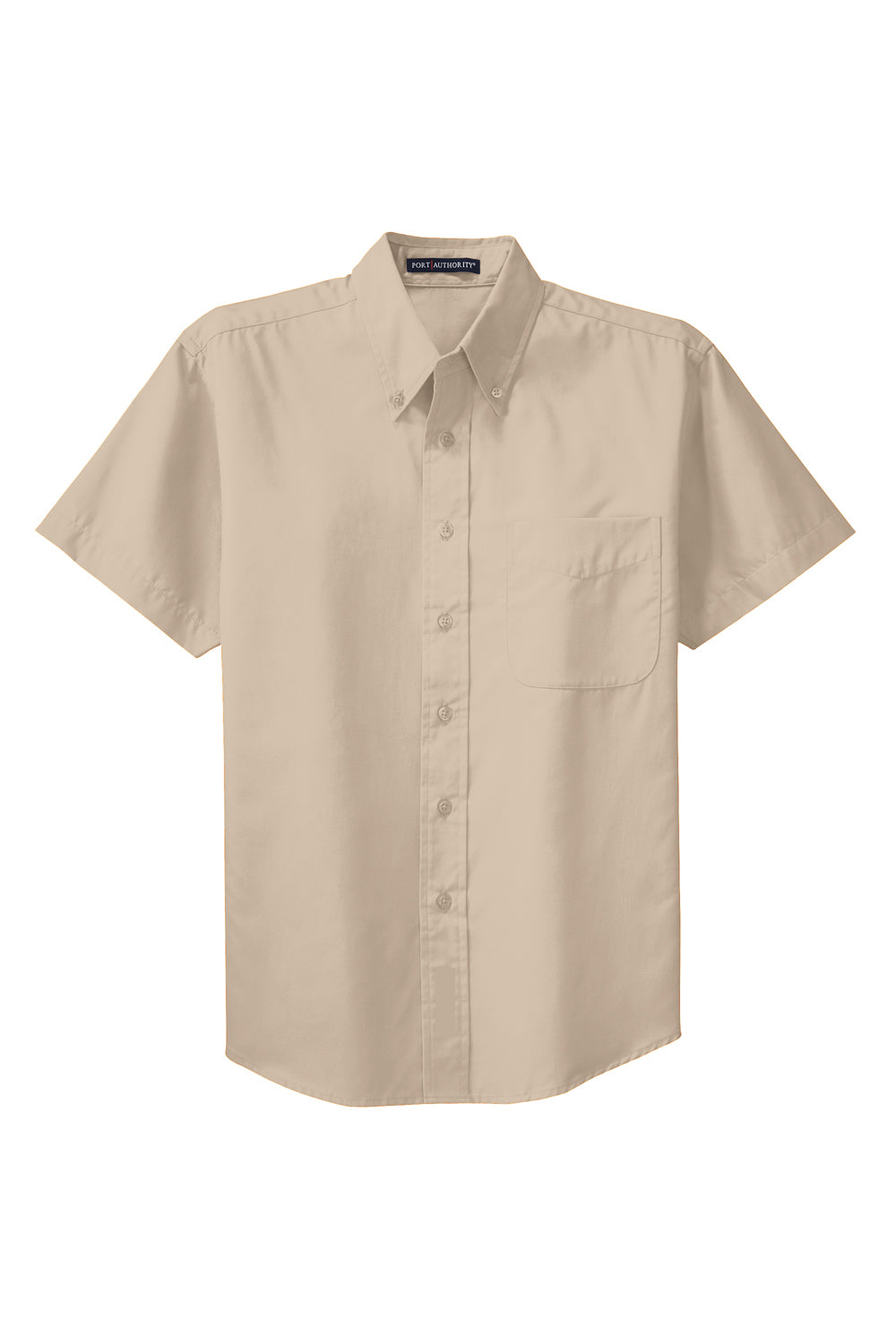 Port Authority S508/TLS508 Mens Easy Care Wrinkle Resistant Short Sleeve Button Down Shirt w/ Pocket Stone Brown Flat Front