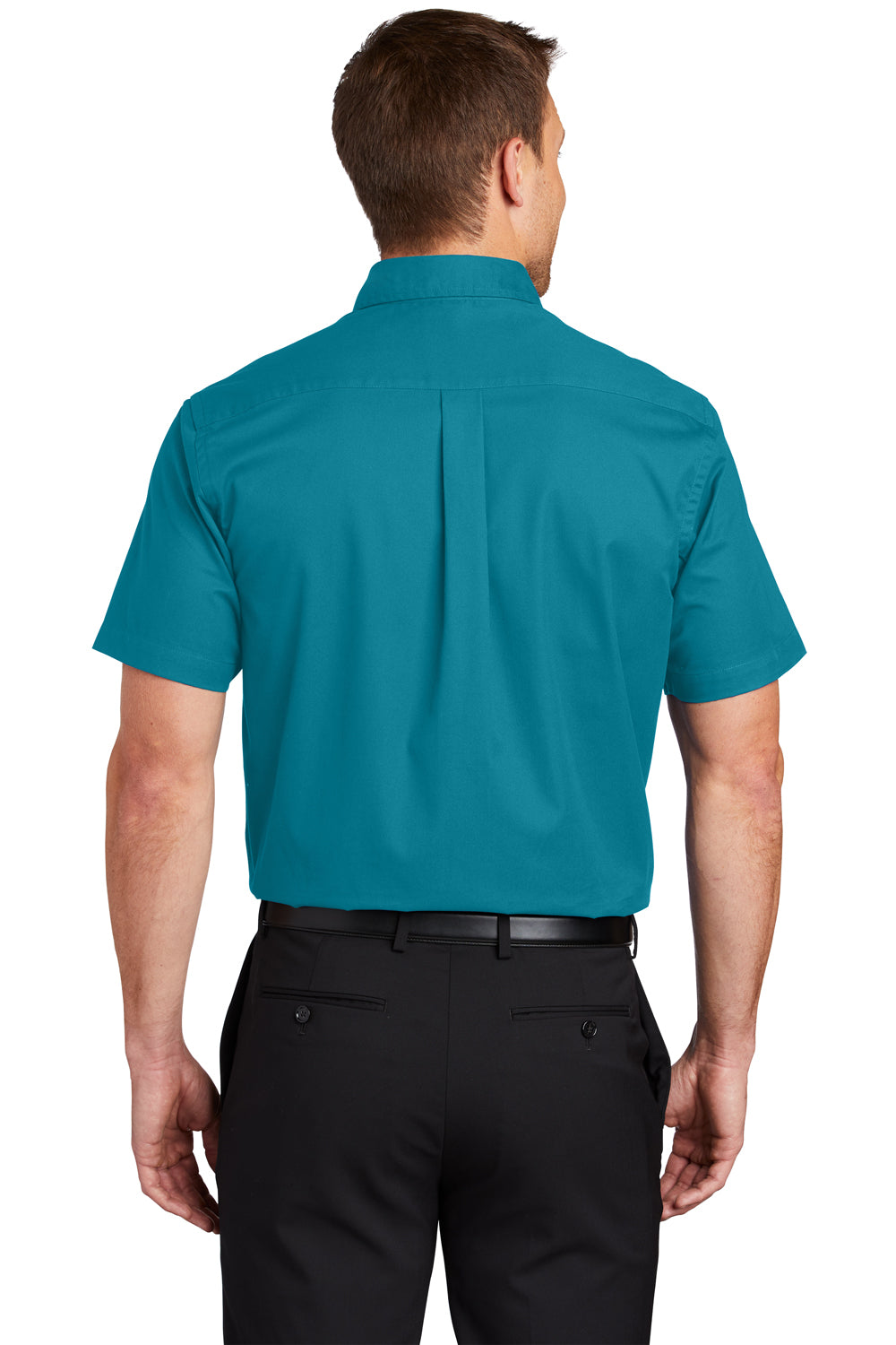 Port Authority S508/TLS508 Mens Easy Care Wrinkle Resistant Short Sleeve Button Down Shirt w/ Pocket Teal Green Model Back