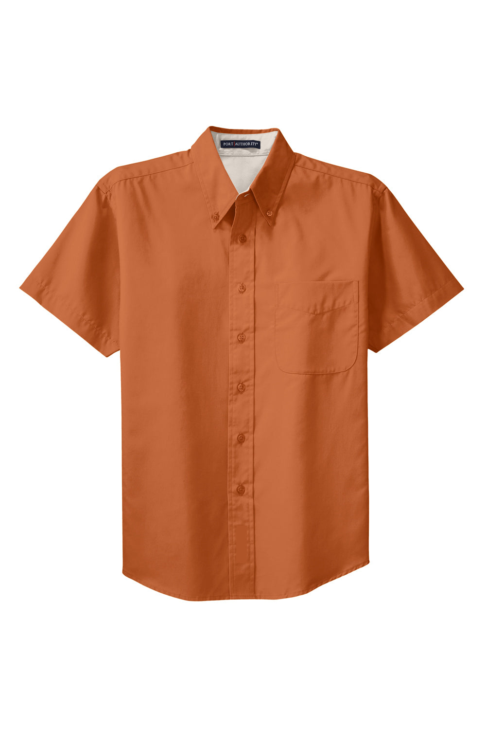 Port Authority S508/TLS508 Mens Easy Care Wrinkle Resistant Short Sleeve Button Down Shirt w/ Pocket Texas Orange Flat Front